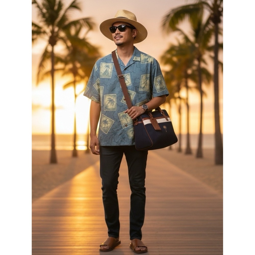 Tommy Bahama Blue Silk Hawaiian Camp Shirt Men's Large Tropical Resort Aloha EUC - Picture 15 of 16